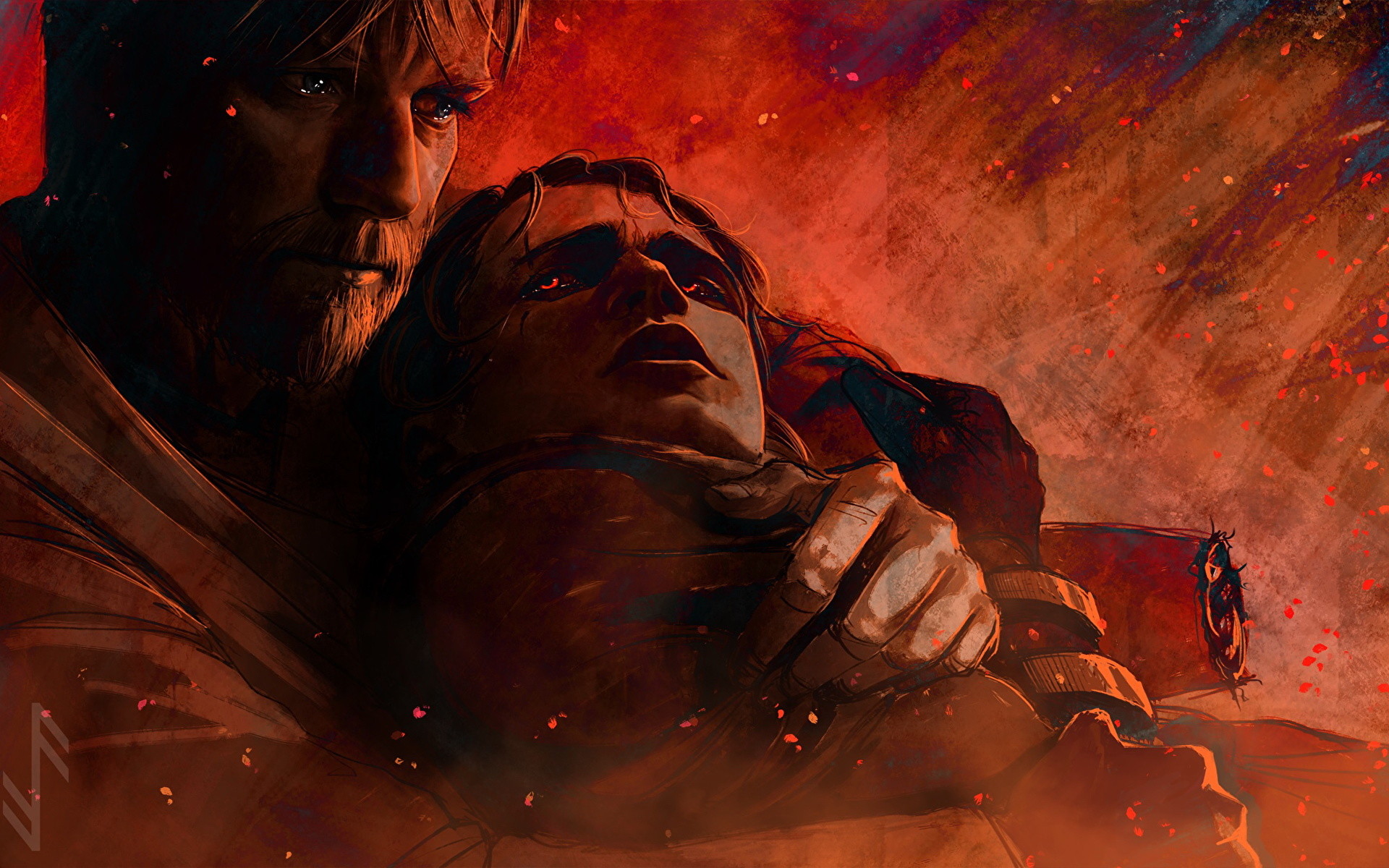 Star Wars - Obi Wan And Anakin Mustafar , HD Wallpaper & Backgrounds