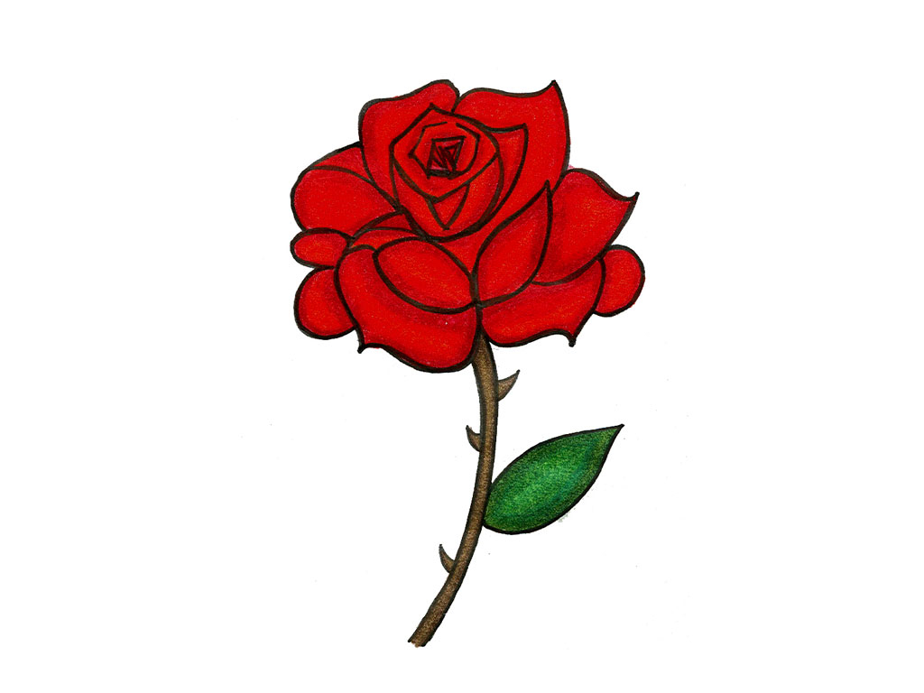Simple Red Rose Drawings , HD Wallpaper & Backgrounds