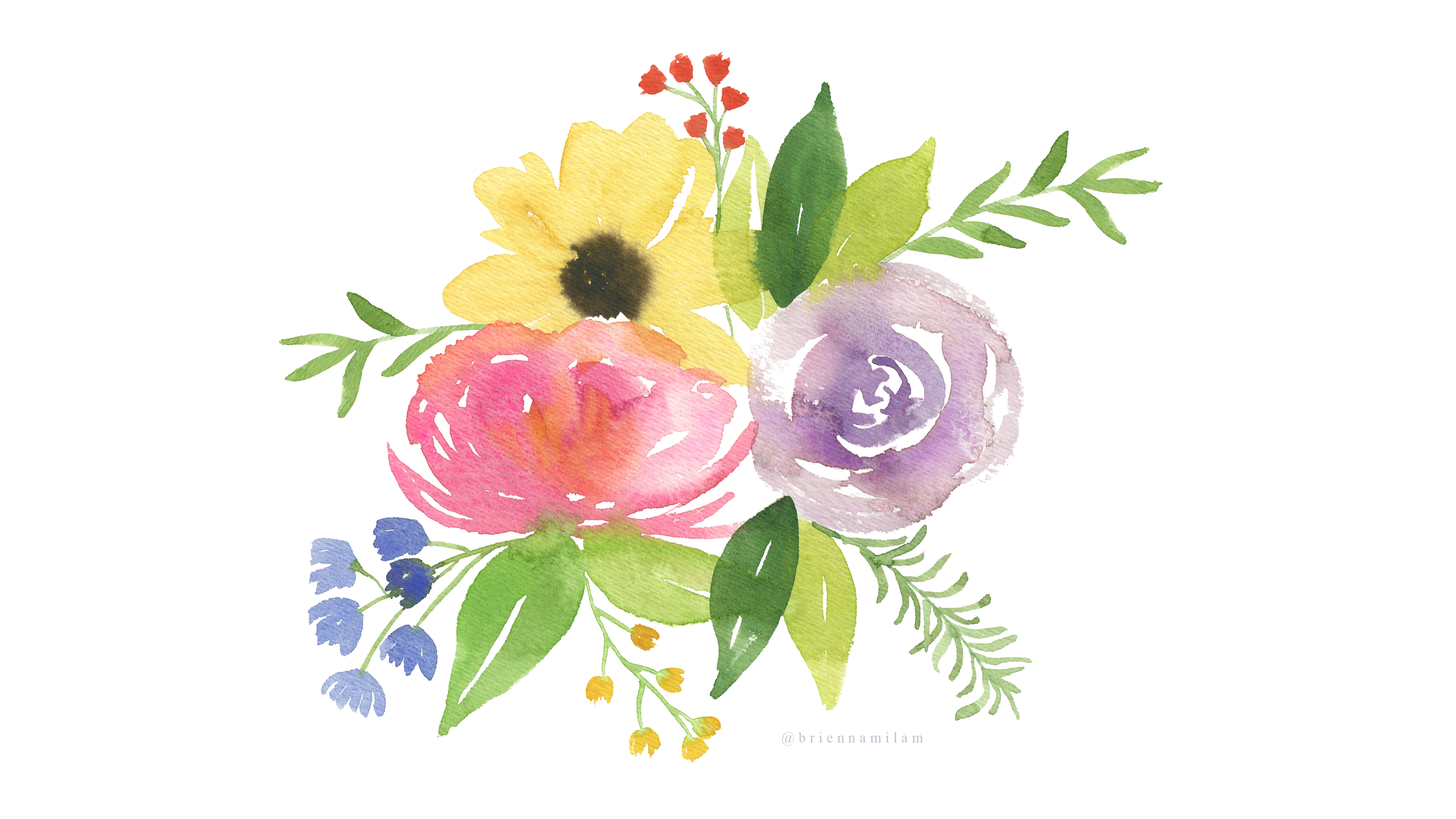Spring Flowers Desktop Wallpaper Theme - Desktop Wallpaper Free Watercolor , HD Wallpaper & Backgrounds