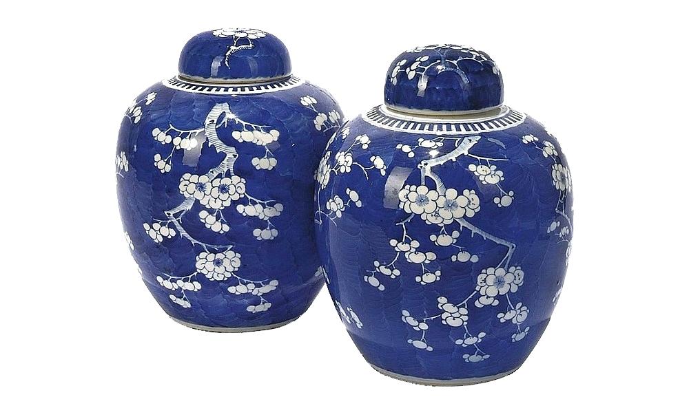 A Matched Pair Of Blue And White Ginger Jars Covers - Blue & White Porcelain , HD Wallpaper & Backgrounds