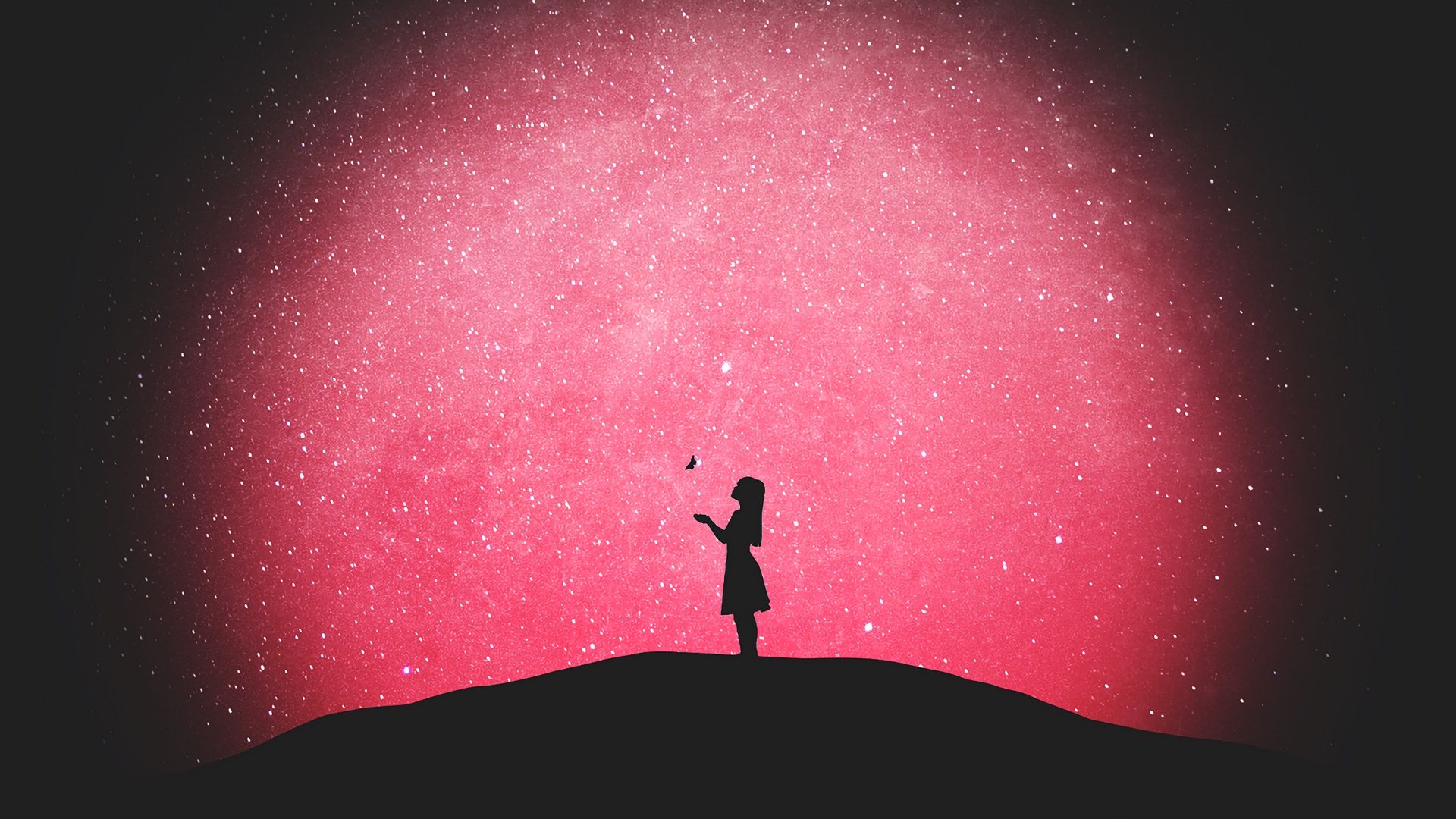 Wallpaper Silhouette, Butterfly, Girl, Starry Sky, - Silhouette , HD Wallpaper & Backgrounds