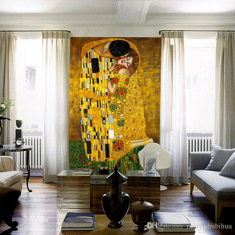Free Shipping The Kiss Mural Gustav Klimt Oil Painting - Klimt Living Room , HD Wallpaper & Backgrounds