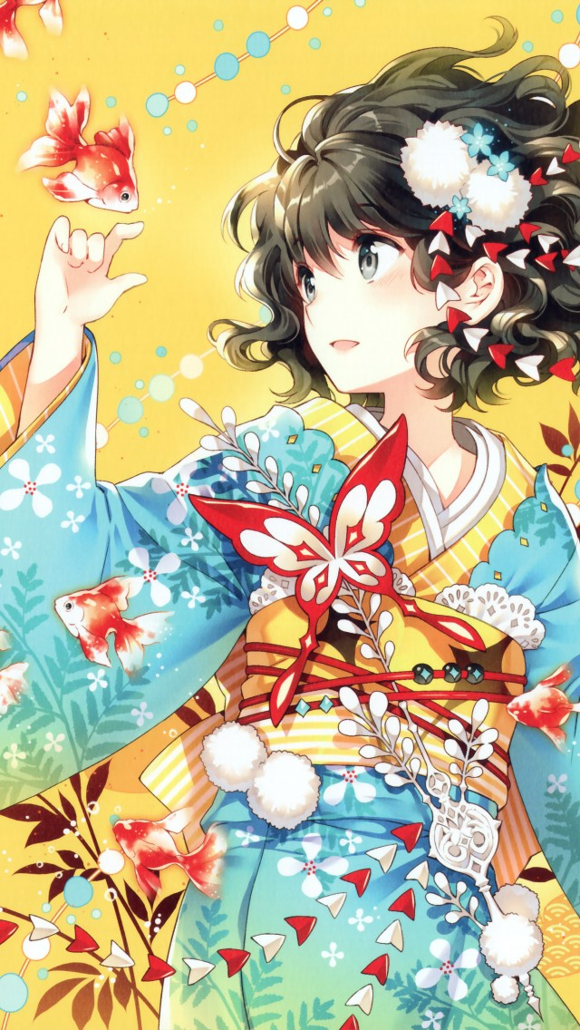 Trend Wallpaper Anime Girl, Fishes, Hd, 4k, Anime, - Traditional Yukata Anime Girl , HD Wallpaper & Backgrounds