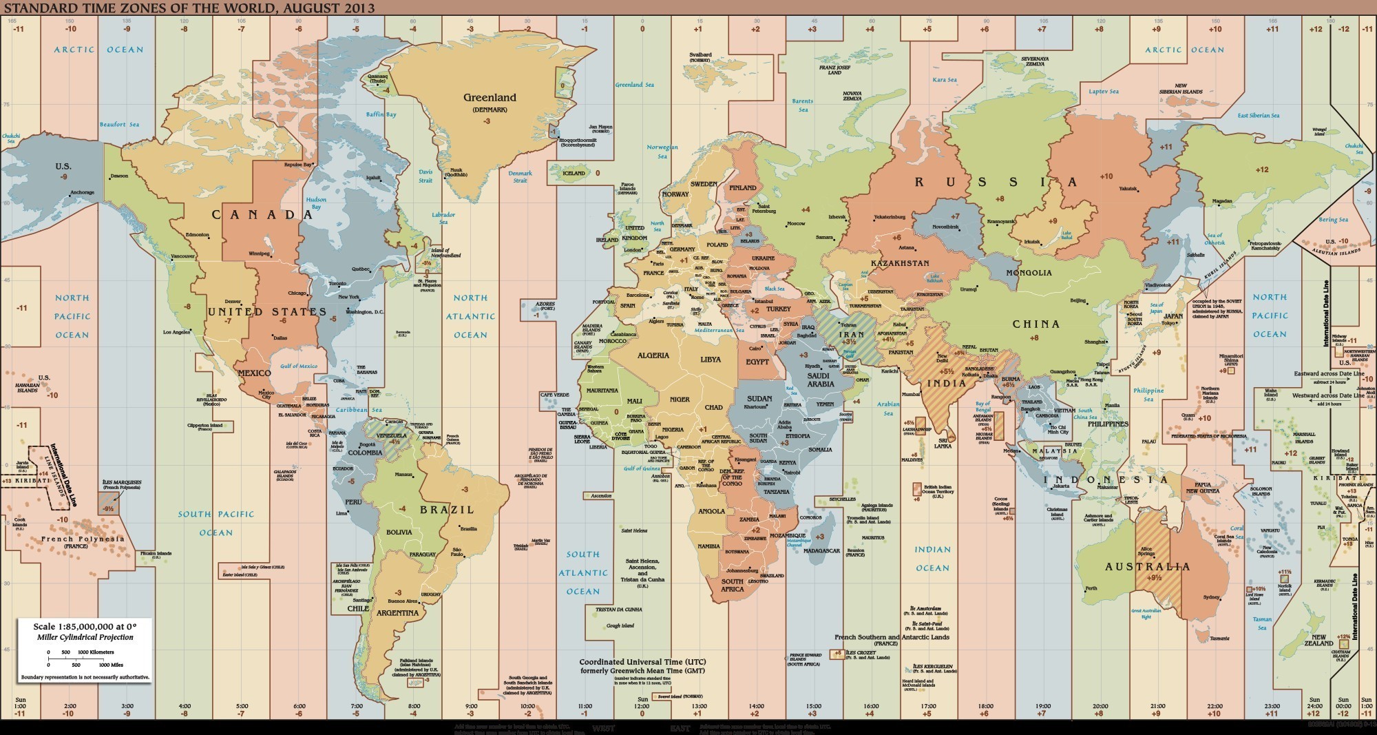 Time Zones Around The World Map Time Zones Around The World Map
