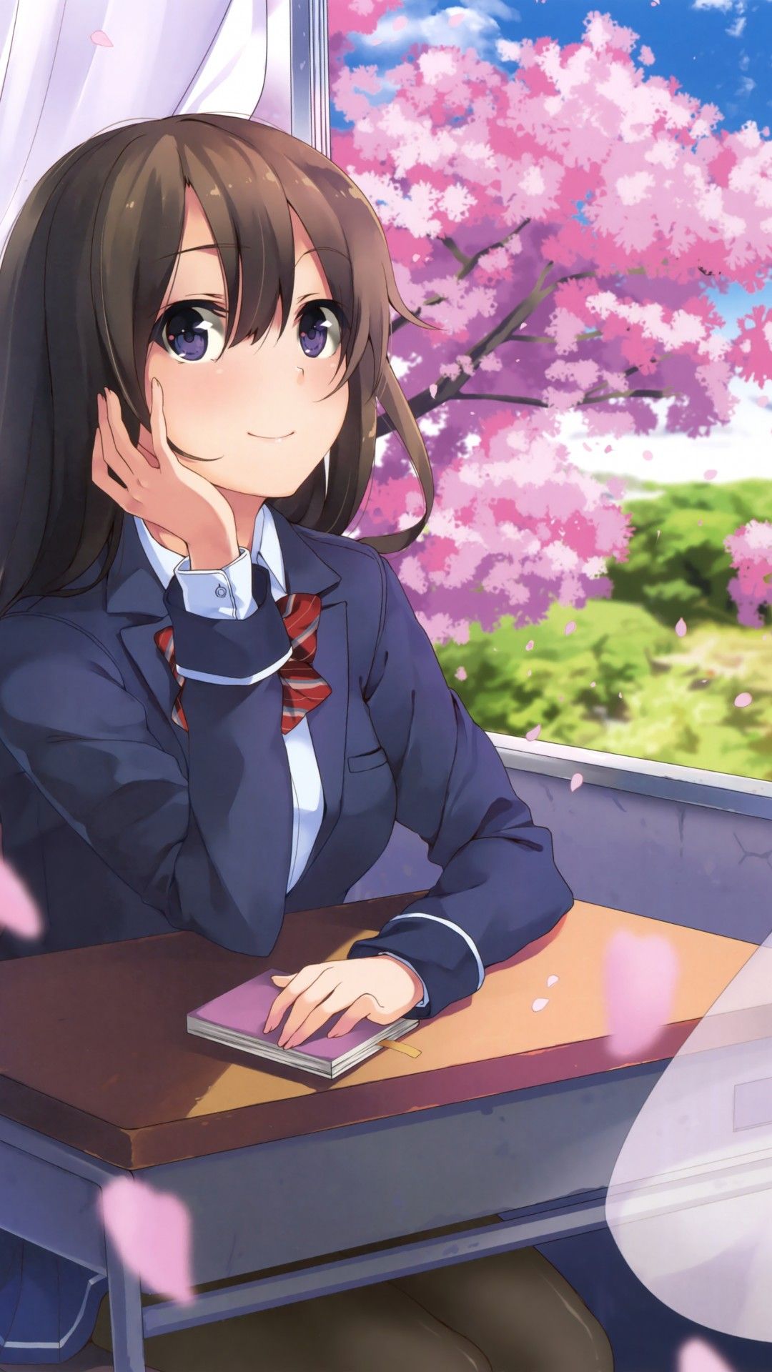Beautiful Anime Girl Iphone Wallpapers - Anime School Girl Brown Hair , HD Wallpaper & Backgrounds