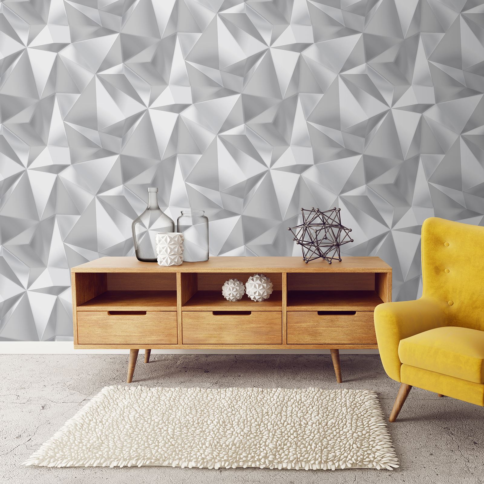 Spectrum Geometric Triangles Wallpaper 3d Effect Debona - Furniture Rendering , HD Wallpaper & Backgrounds