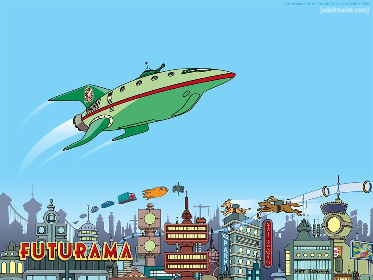 Planet Express Ship - Sci Fi City Cartoon , HD Wallpaper & Backgrounds