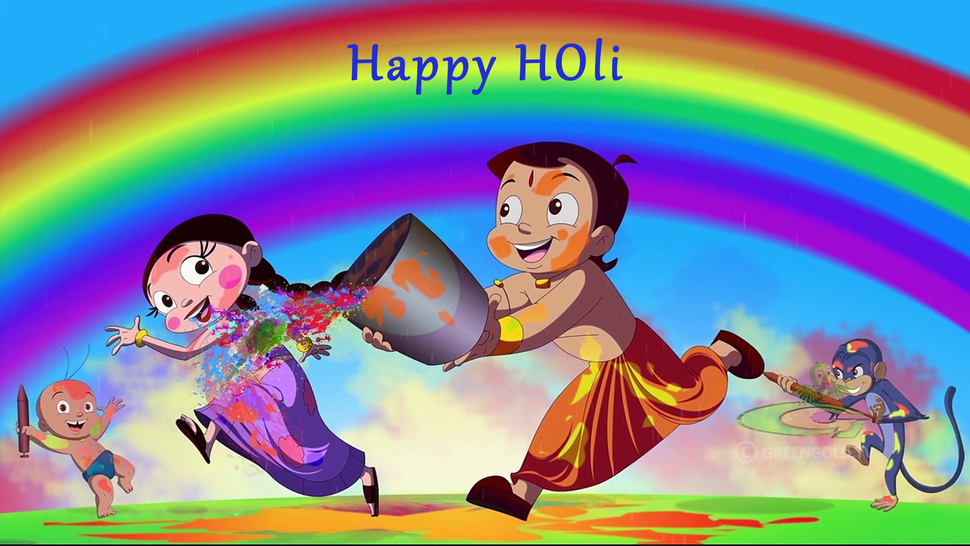 Images Of Holi Festival In Cartoon - Happy Holi Images Cartoon , HD Wallpaper & Backgrounds