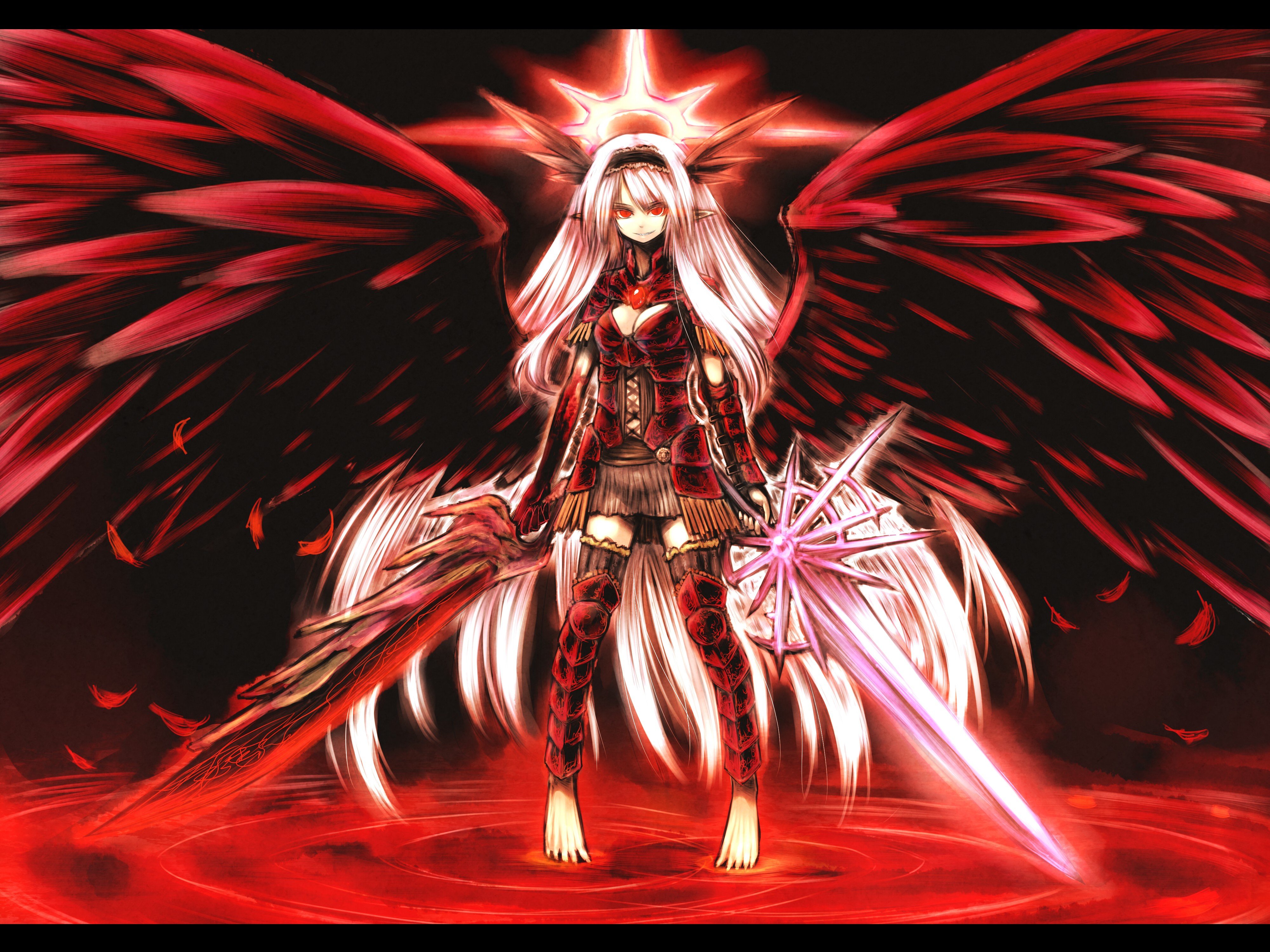 Wings Anime Girls Swords Wallpaper - Red Angel Wings Anime , HD Wallpaper & Backgrounds