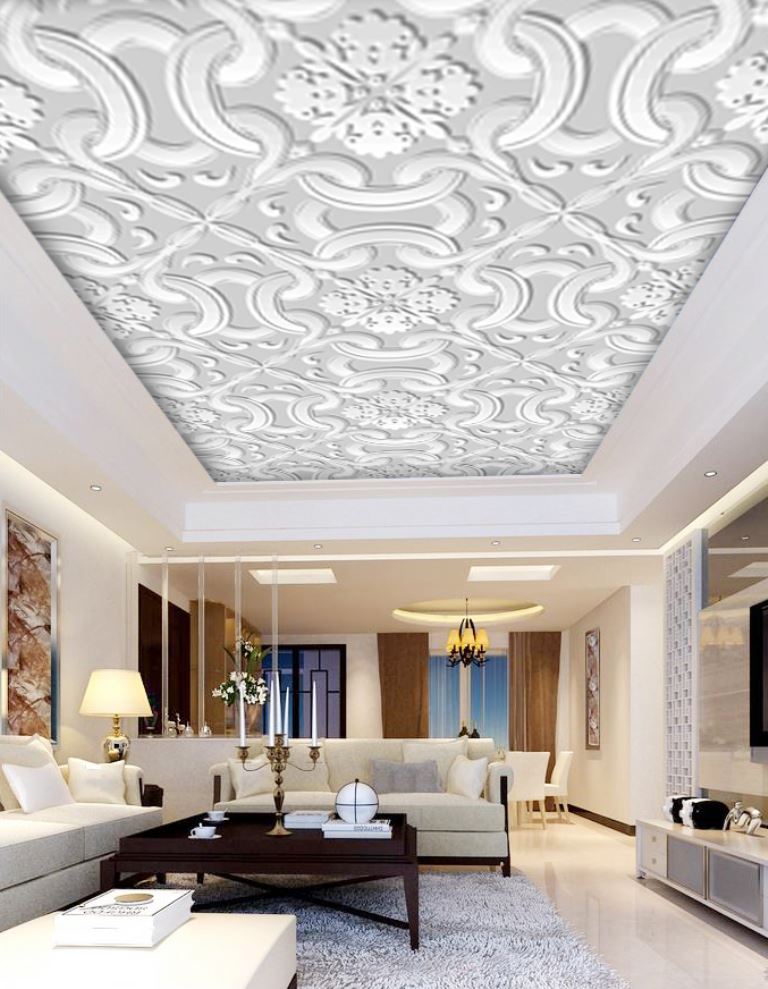 Textured Wallpaper Creates Dimensional Intrigue And - 3d Ceiling Wallpaper Pic Whites , HD Wallpaper & Backgrounds
