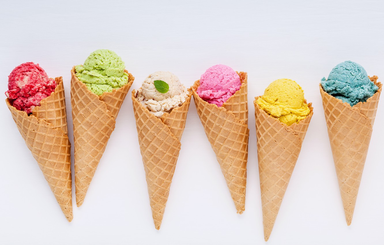 Photo Wallpaper Colorful, Ice Cream, Horn, Fruit, Berries, - Fondo De Pantalla Helado , HD Wallpaper & Backgrounds