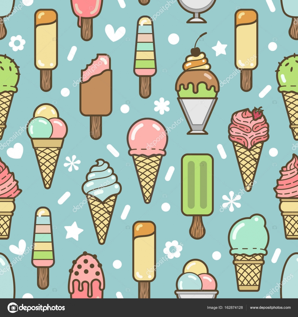 Vector Cute Colorful Ice Cream Seamless Pattern - Hintergrund Eiswaffel Nahtlos Free , HD Wallpaper & Backgrounds