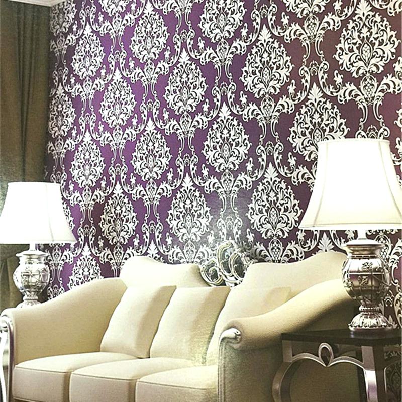 Damask Vinyl Wallpaper Coffee Damask Wallpaper Silver - Purple And Silver Wall , HD Wallpaper & Backgrounds