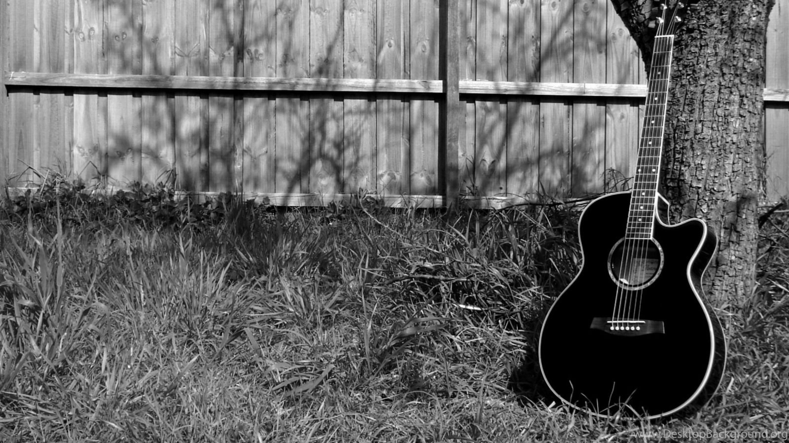 Guitar Wallpaper For My Desktop 1600x900, - Black And White Guitar , HD Wallpaper & Backgrounds