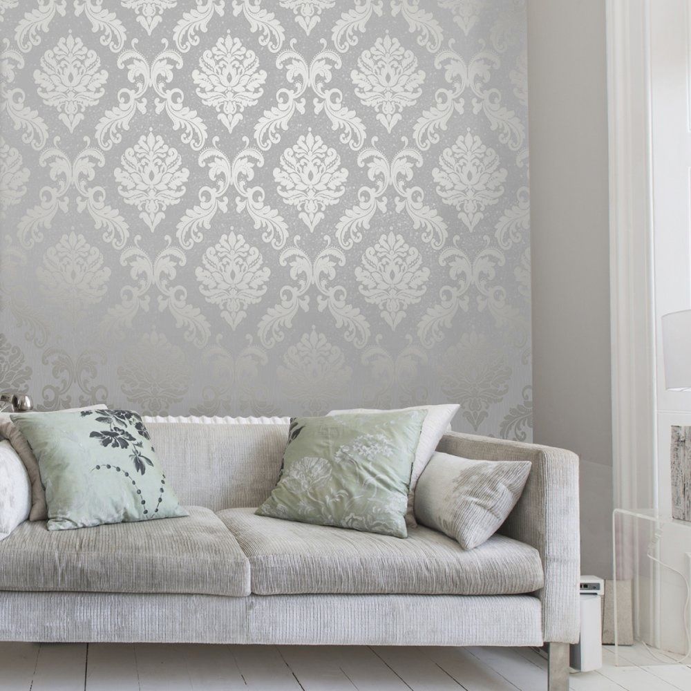 Henderson Interiors Chelsea Glitter Damask Wallpaper - Grey Wallpaper Ideas For Living Room , HD Wallpaper & Backgrounds