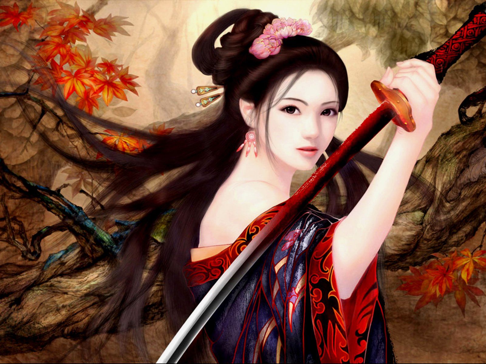 Beautiful Japanese Fantasy Girl - Warrior Girls , HD Wallpaper & Backgrounds
