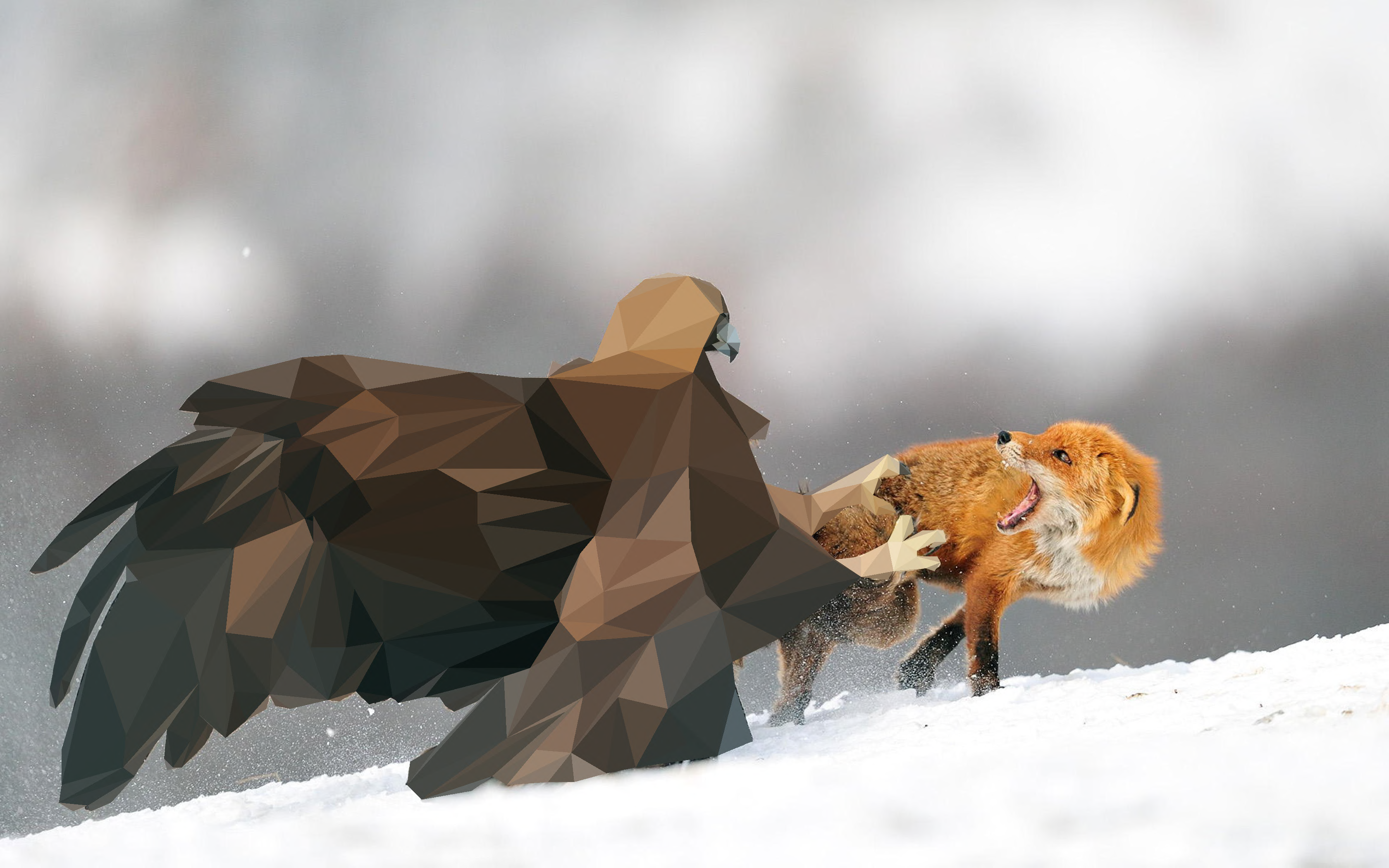 Low-poly Eagle Wallpaper I Made - Golden Eagle Eating Fox , HD Wallpaper & Backgrounds