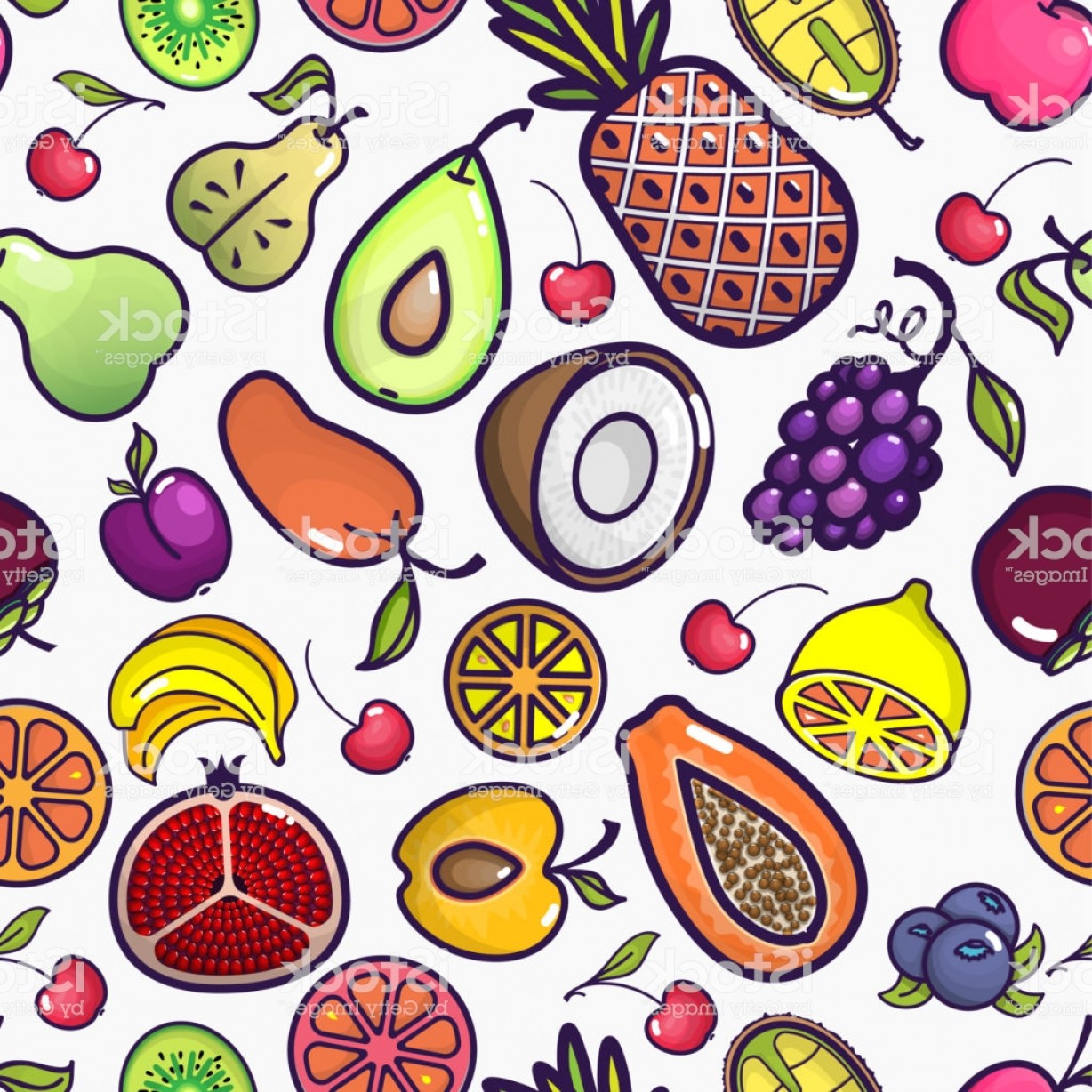 Cartoon Fruits And Berries Vector Seamless Pattern - Cartoon Fruits , HD Wallpaper & Backgrounds