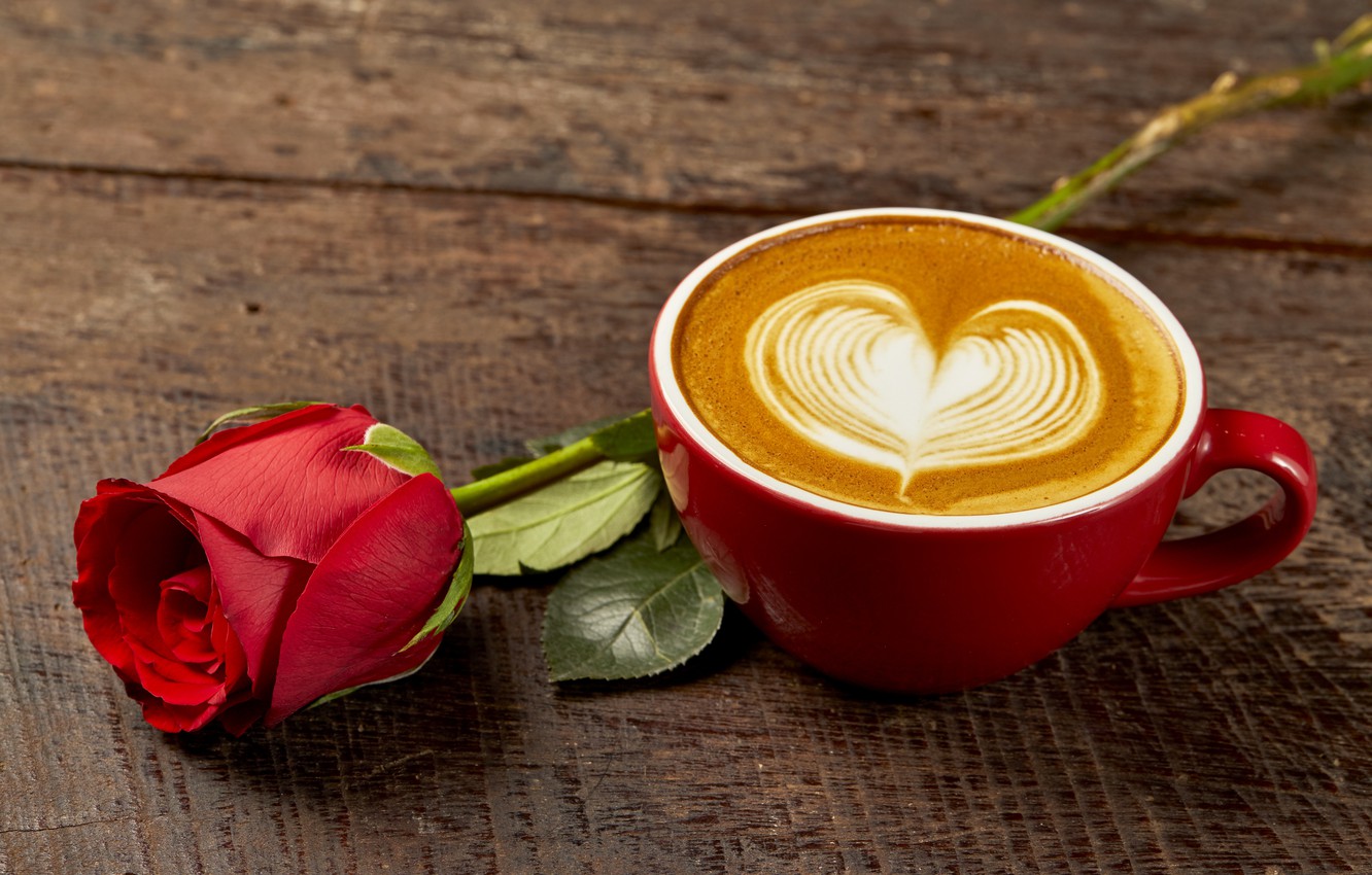 Photo Wallpaper Love, Heart, Coffee, Roses, Bud, Cup, - Cup Of Coffee Love , HD Wallpaper & Backgrounds