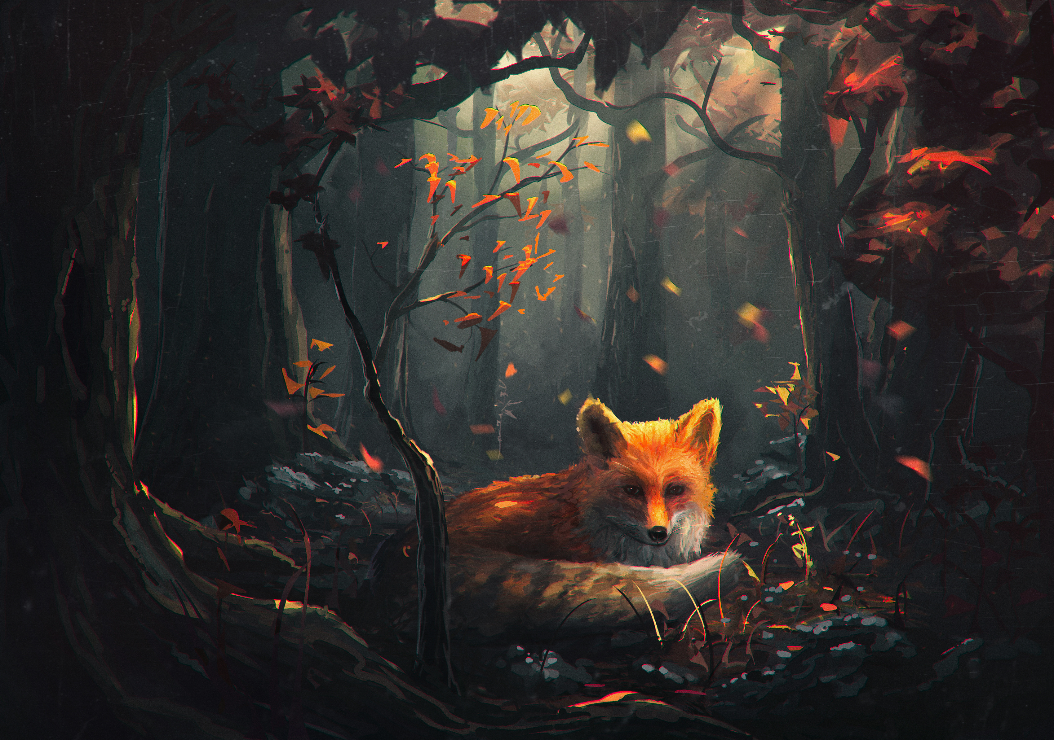 Fox Art - Fox Canvas Painting , HD Wallpaper & Backgrounds
