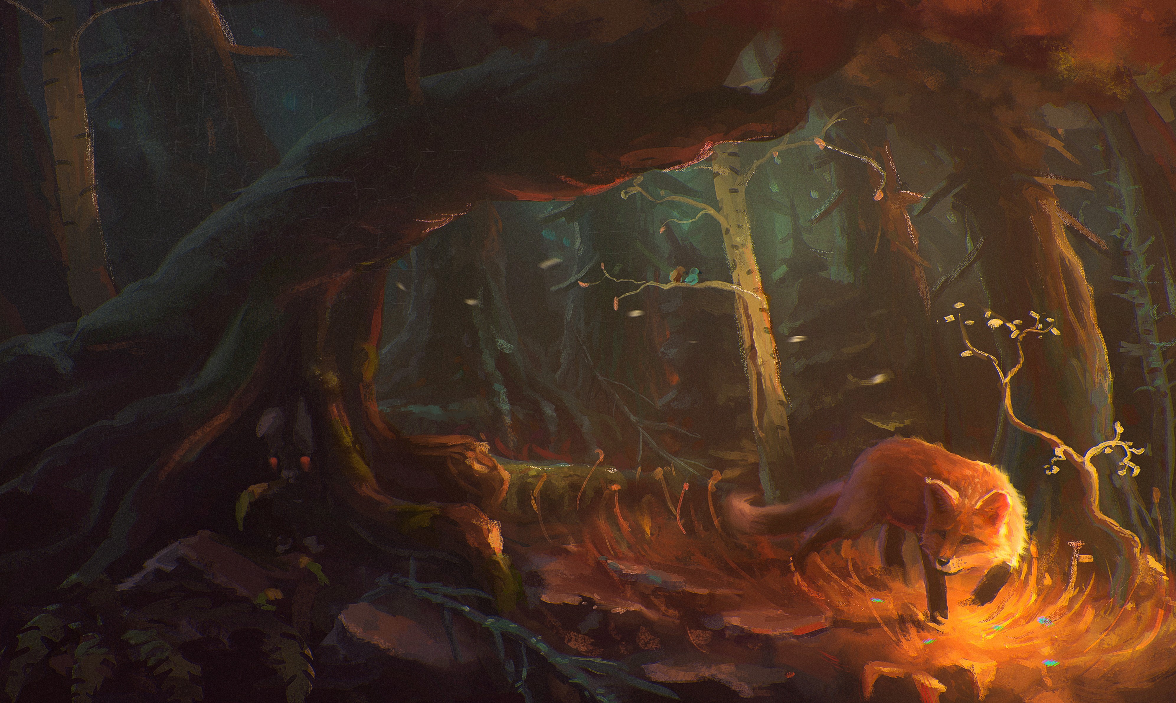 #fantasy Art, #artwork, #fox Wallpaper - Fox In Forest Fantasy Art , HD Wallpaper & Backgrounds