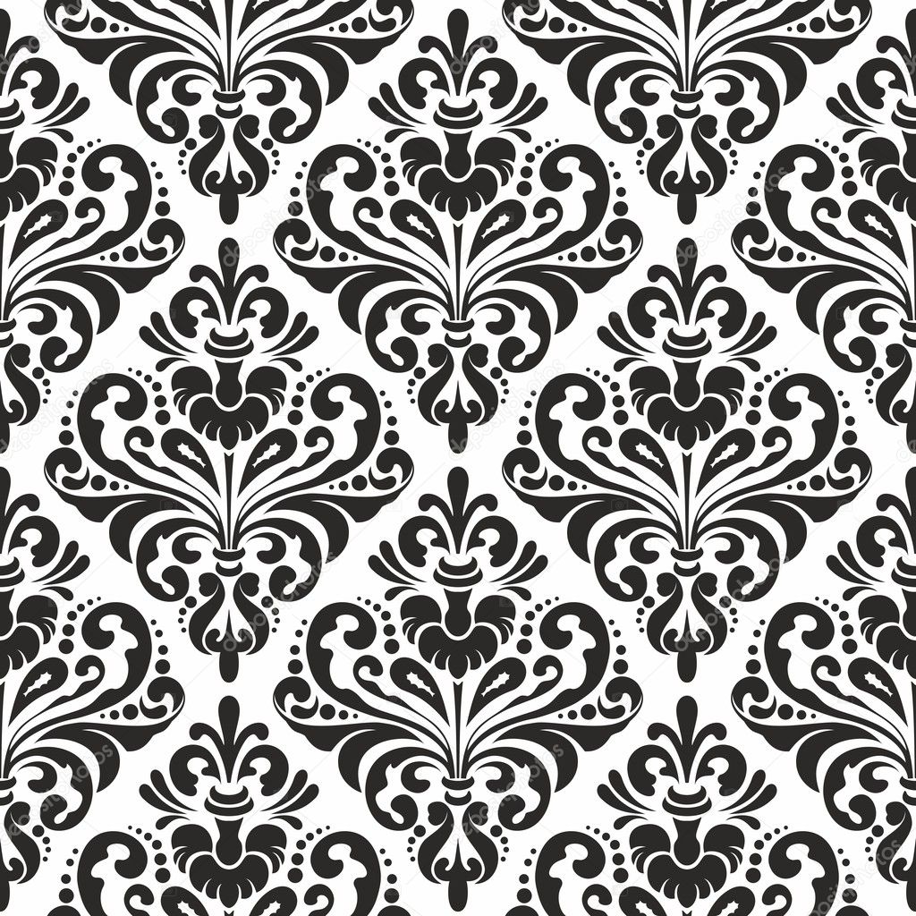 Stock Vector Of 'black And White Seamless Damask Wallpaper - Floral Damask Pattern , HD Wallpaper & Backgrounds