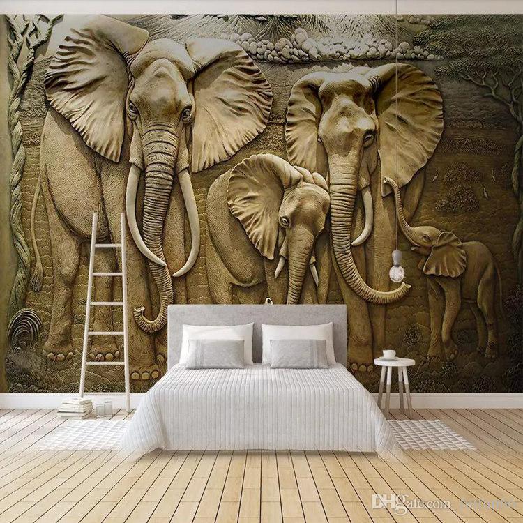 Woodcarving Wallpaper Mural Thai Sofa Thailand Decoration - Elephant Wall Murals , HD Wallpaper & Backgrounds