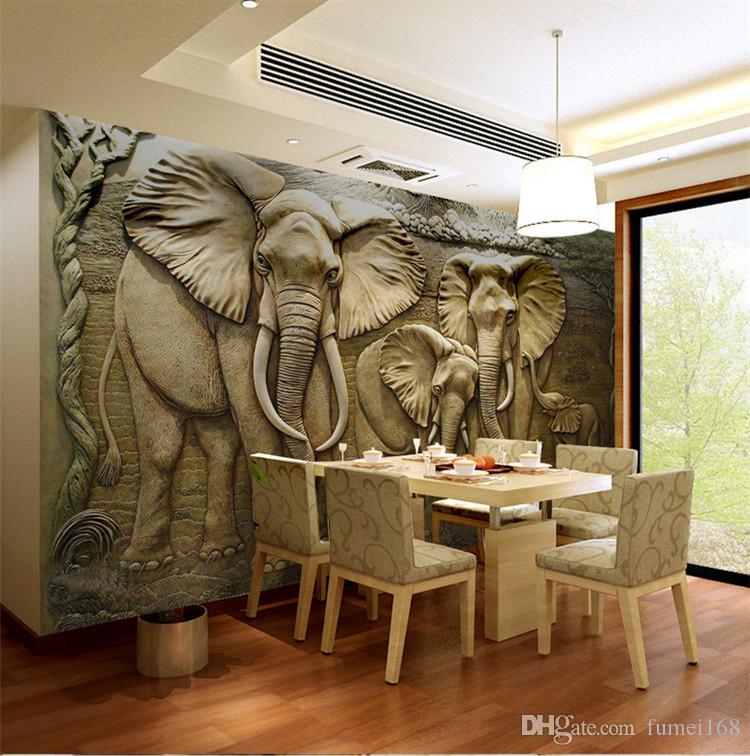 3d Elephant Wallpaper Murals For Living Room Wall Art - Leaves On Wall Painting , HD Wallpaper & Backgrounds