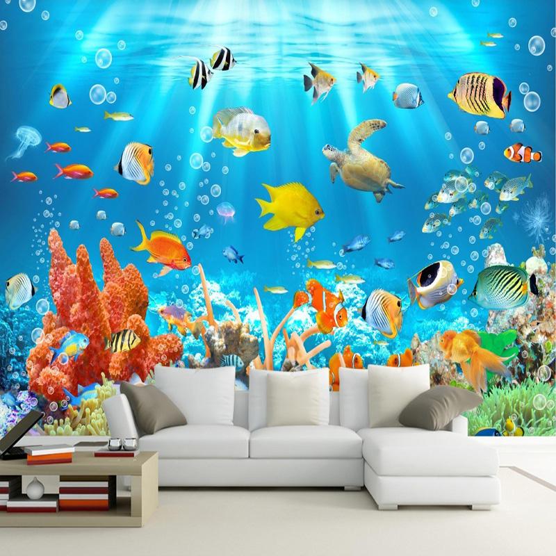 3D Ocean Underwater Colorful Fish Entire Room Wallpaper Wall Murals