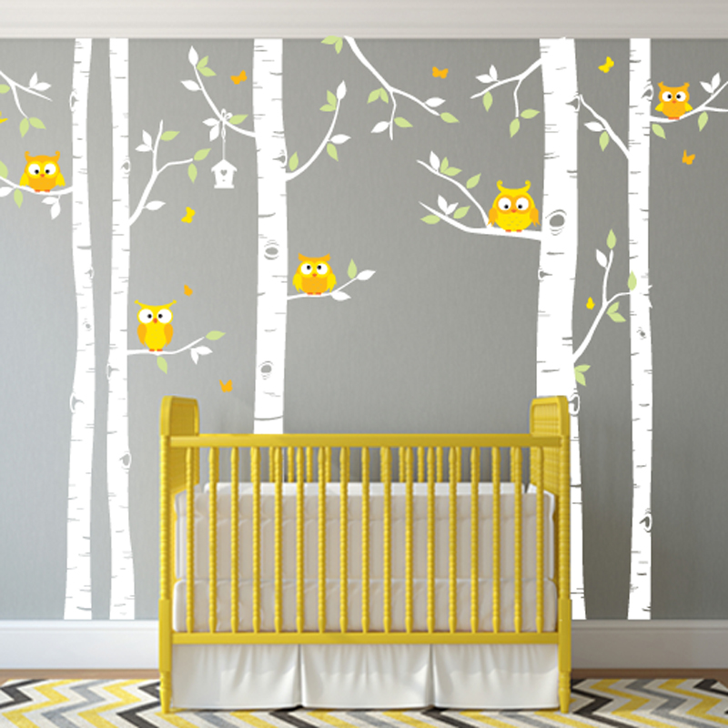 Birch Tree And Owl Forest Wall Decal For Nursery Or , HD Wallpaper & Backgrounds