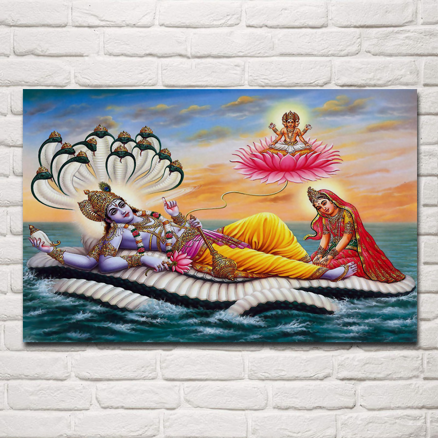Ex504 - Goddess Laxmi Massaging Lord Vishnu's Feet , HD Wallpaper & Backgrounds