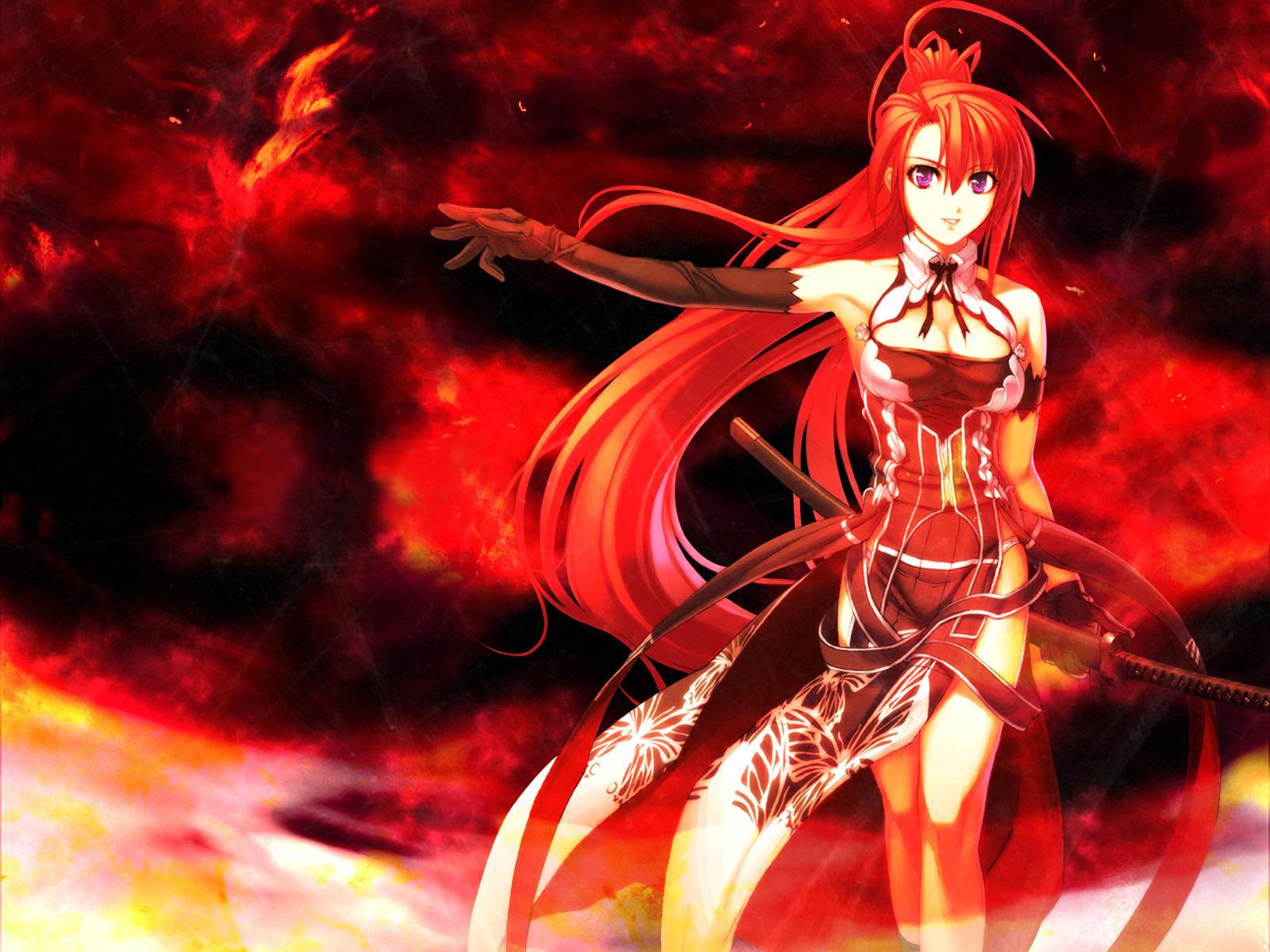 Anime, Gadis, Merah, Rambut, Pedang, Latar Belakang - Anime Dragon Girl With Red Hair , HD Wallpaper & Backgrounds