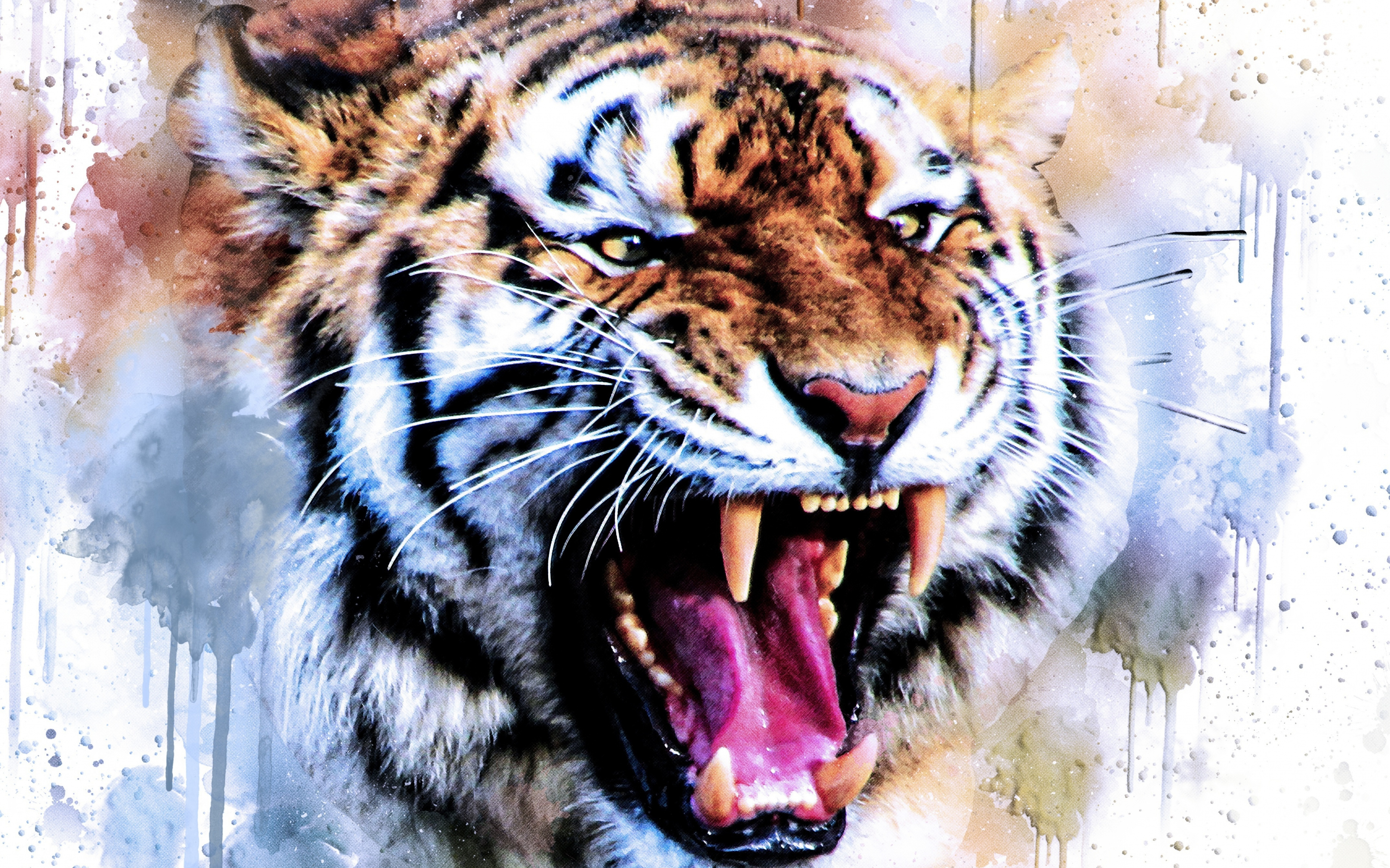 Wallpaper Tiger, Wild, Roar, Art - Snarling Tiger , HD Wallpaper & Backgrounds