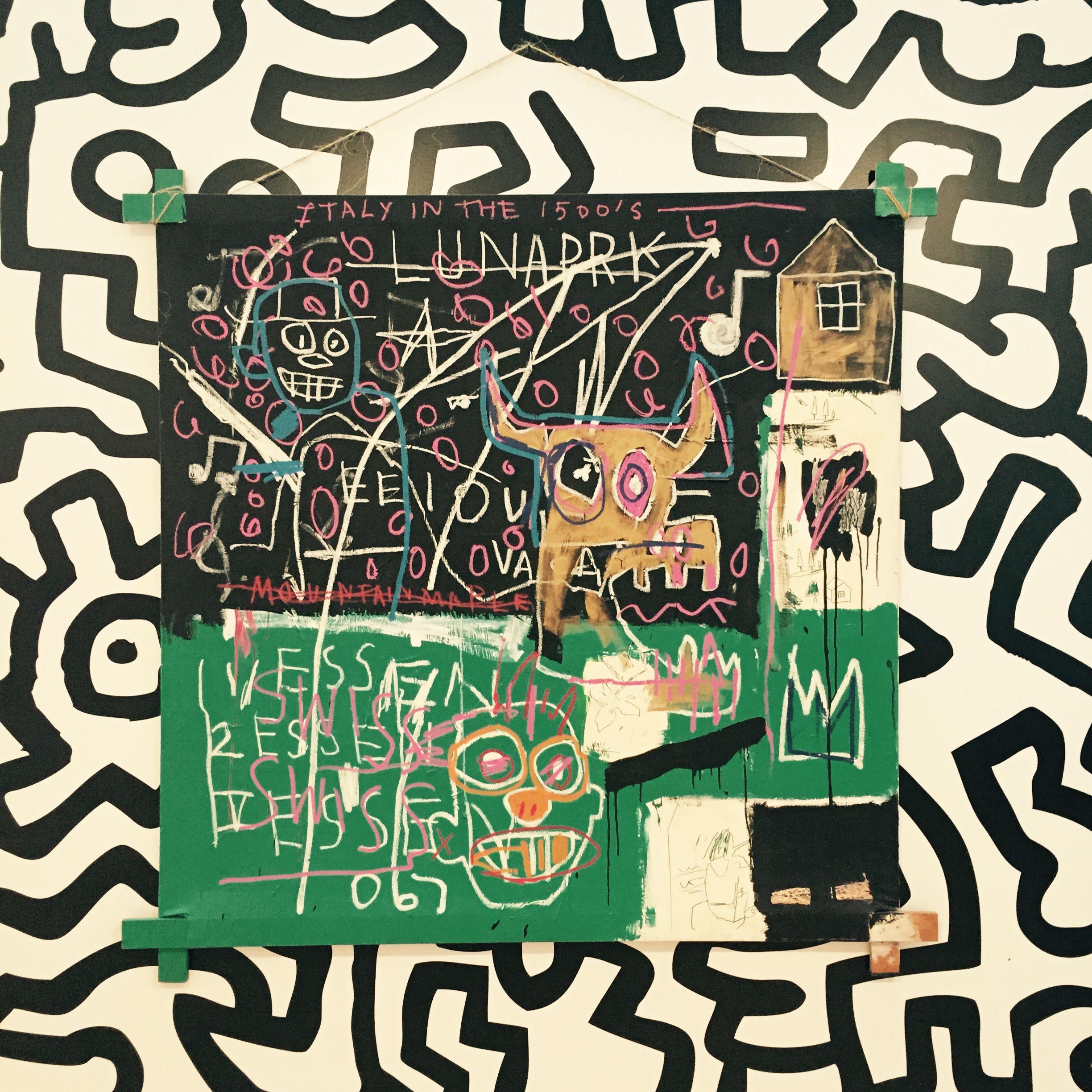 Basquiat Painting On Keith Haring Wallpaper, The Whitney - Jean Michel Basquiat Lnaprk , HD Wallpaper & Backgrounds