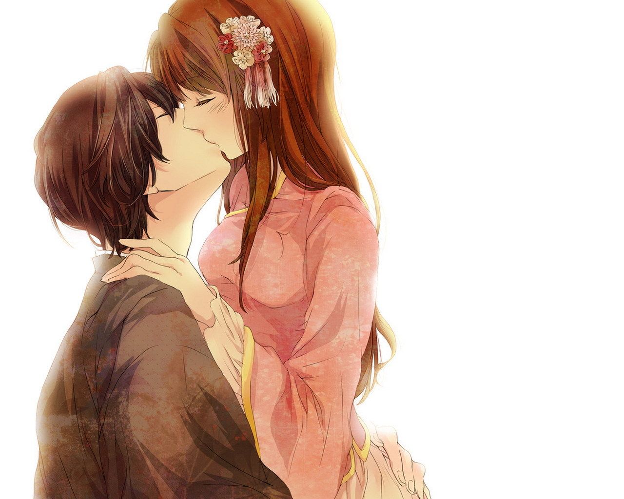 Anime Love Couple Kissing Wallpaper - Cute Anime Couple Kiss , HD Wallpaper & Backgrounds