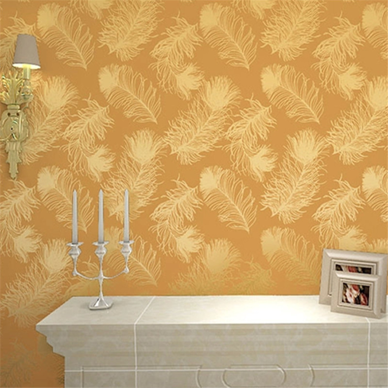 3d Gold Foil Wallpaper Feather Wall Murals Red Wall , HD Wallpaper & Backgrounds
