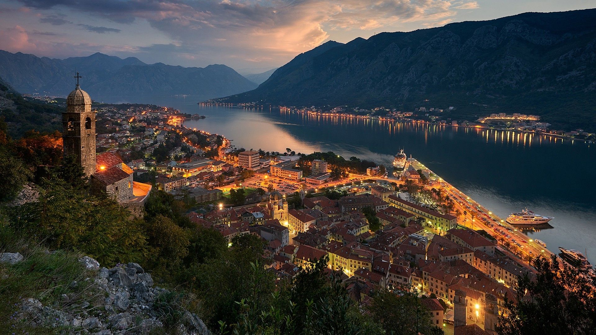 Montenegro, Kotor , Mountain, Building, Lights, Landscape - Kotor Montenegro , HD Wallpaper & Backgrounds