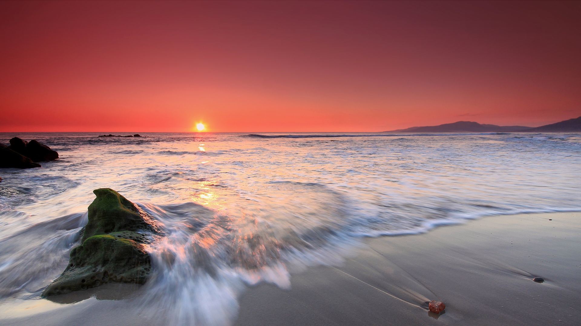 Full Hd Wallpaper Sunset Rock Surf Reflection Montenegro - Moře Tapety Na Plochu Pláž , HD Wallpaper & Backgrounds