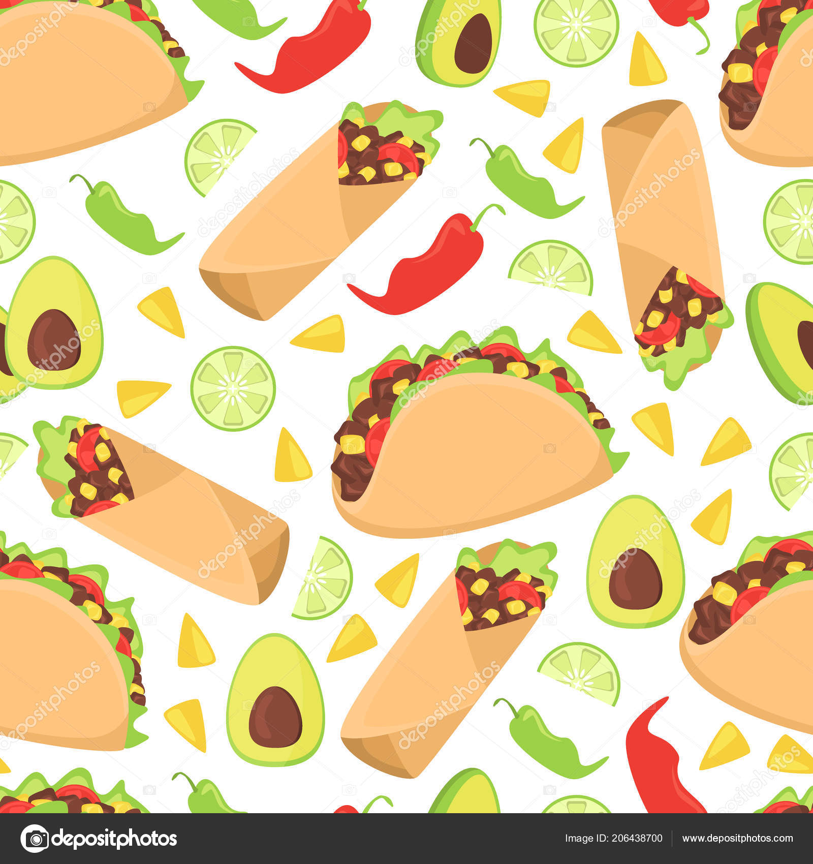 Mexican Food Seamless Pattern Fresh Chili Nachos Vector - Mexican Food , HD Wallpaper & Backgrounds