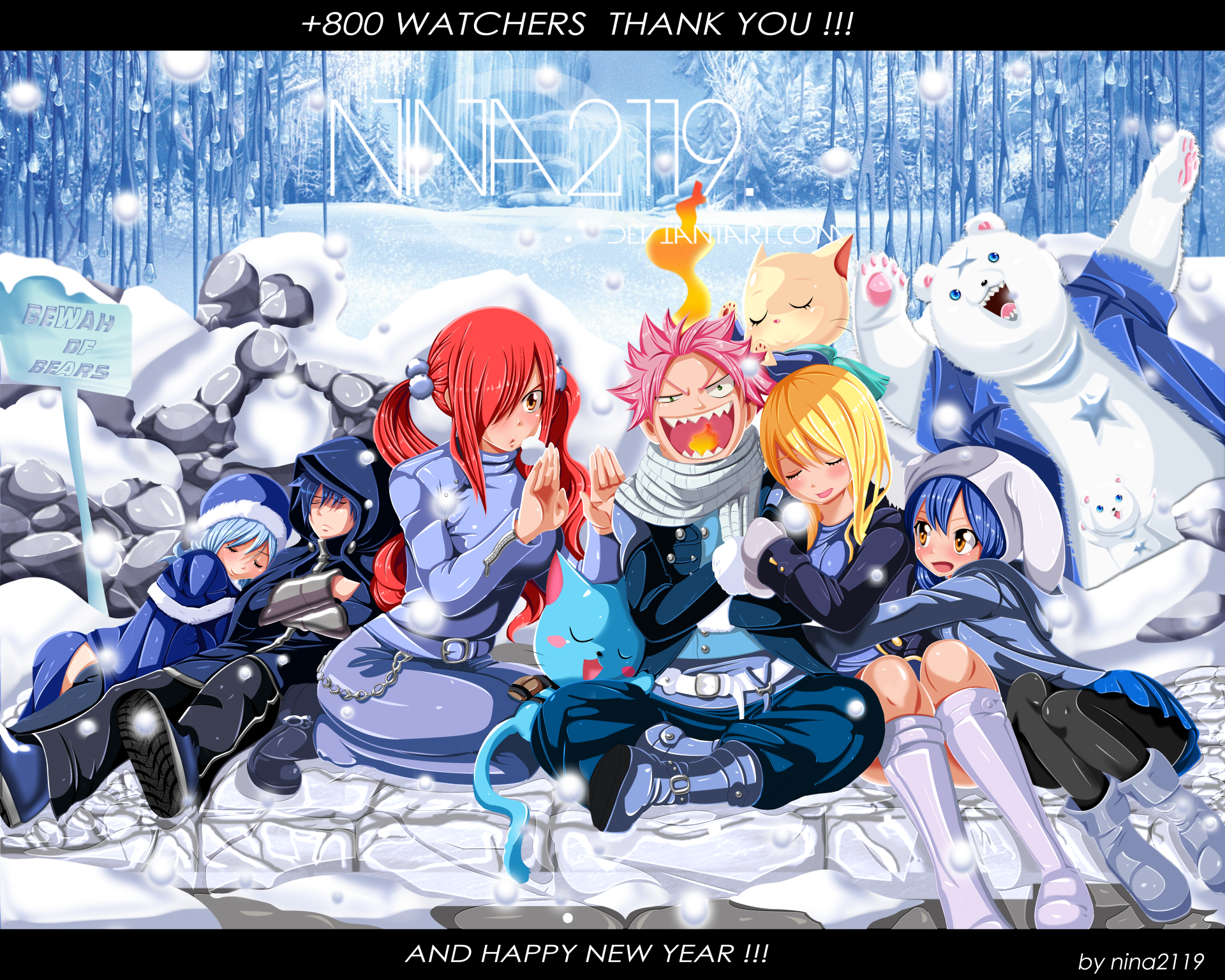 Anime Fairy Tail Lucy Heartfilia Natsu Dragneel Erza - Fairy Tail Anime Snow , HD Wallpaper & Backgrounds