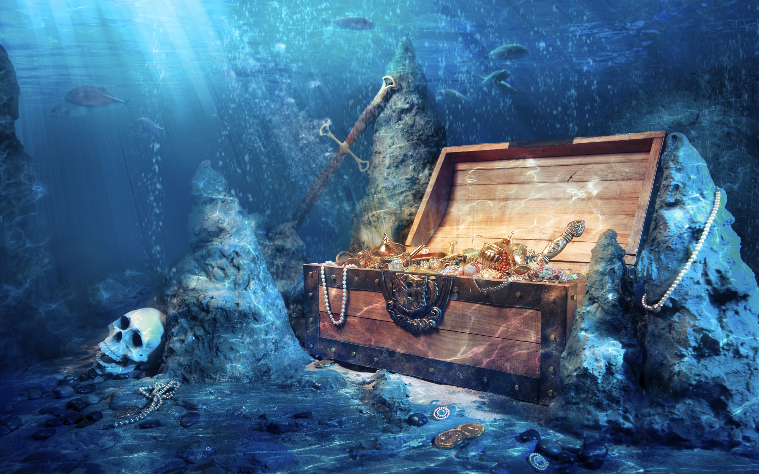 Download This Wallpaper - Treasure Chest Under The Sea , HD Wallpaper & Backgrounds