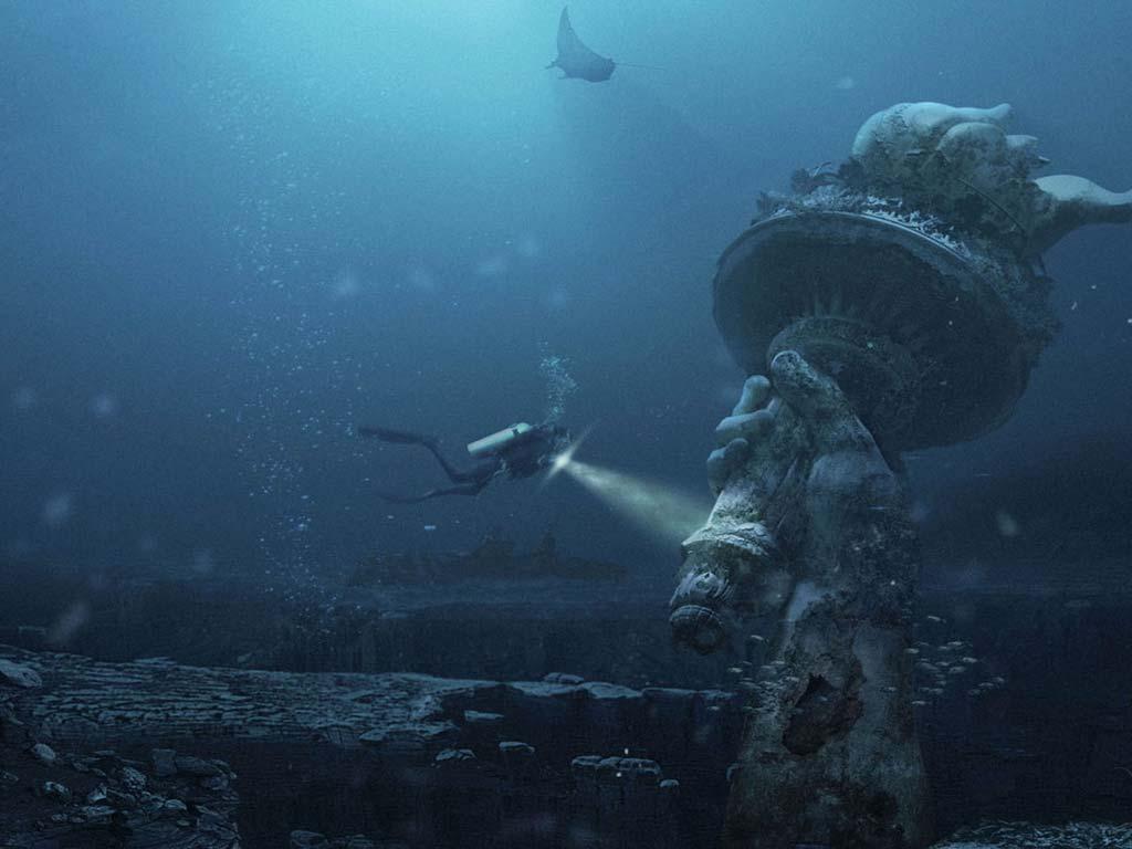 Liberty Statue Under Water , HD Wallpaper & Backgrounds