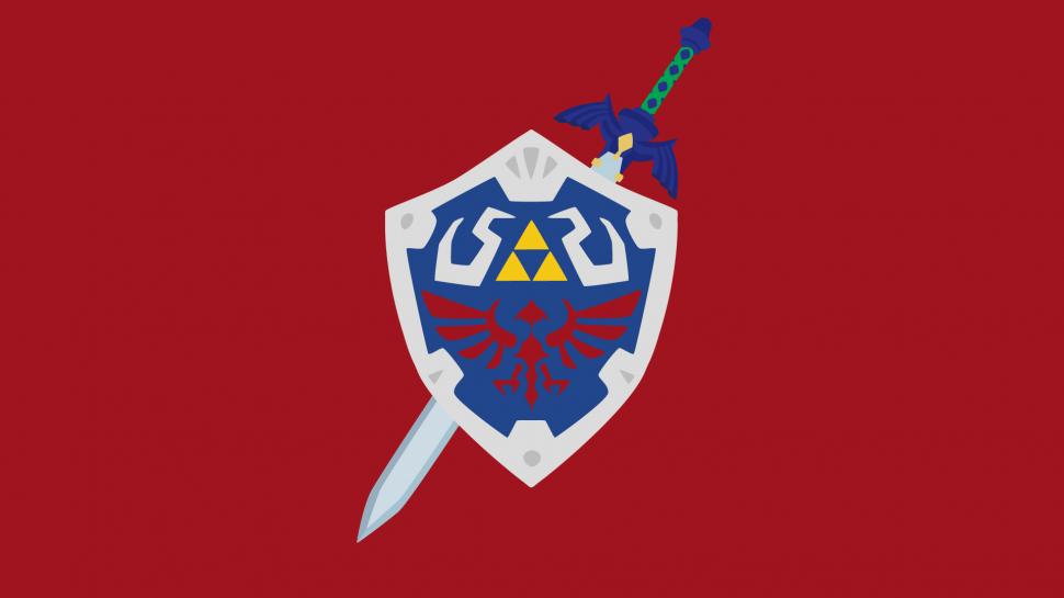 Zelda Shield Sword Triforce Red Master Sword Hylian - Zelda Master Sword And Hylian Shield Minimalist , HD Wallpaper & Backgrounds