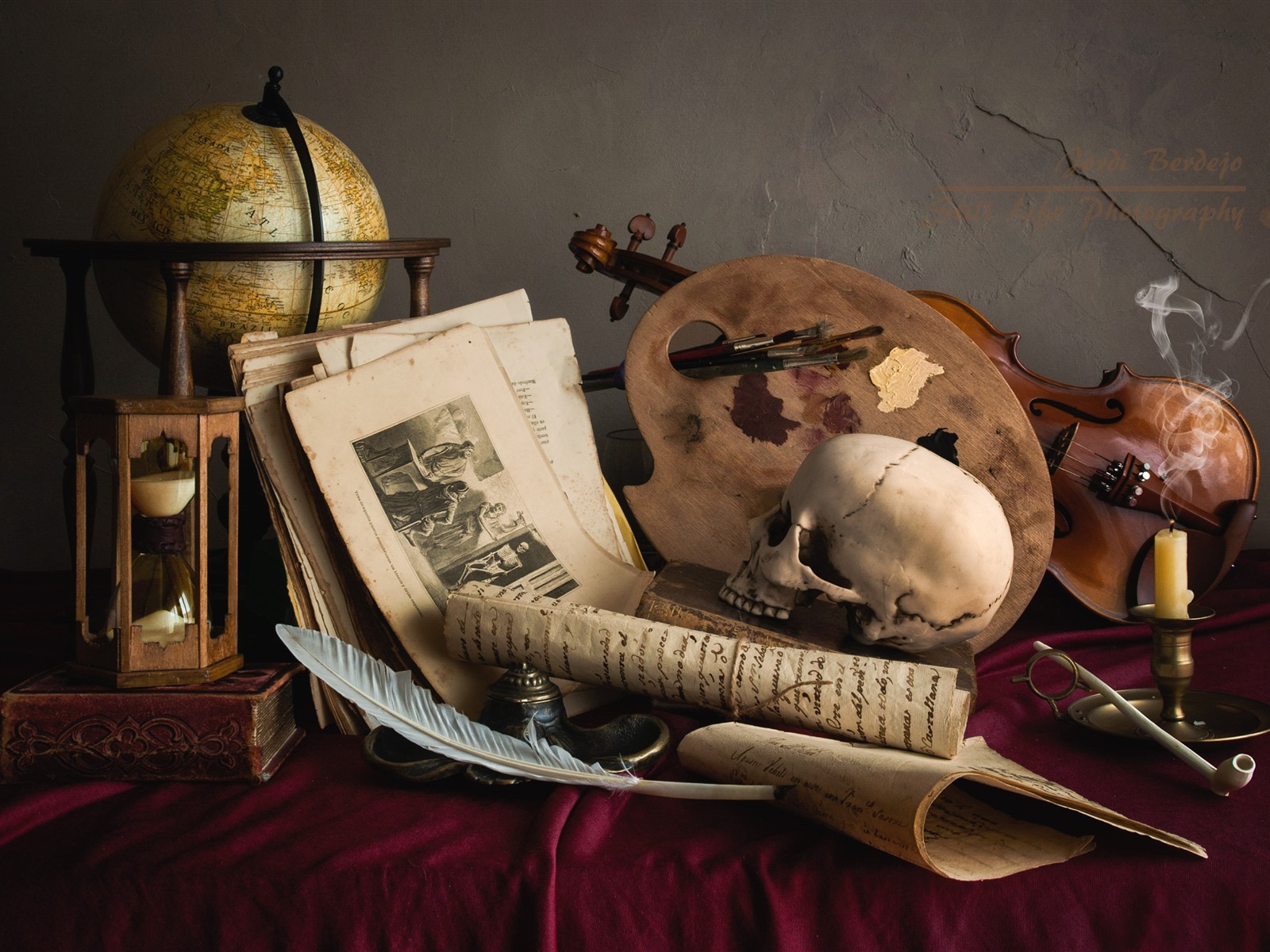 Wallpaper Still Life, Skull, Violin, Photo, Candle, - Violin , HD Wallpaper & Backgrounds