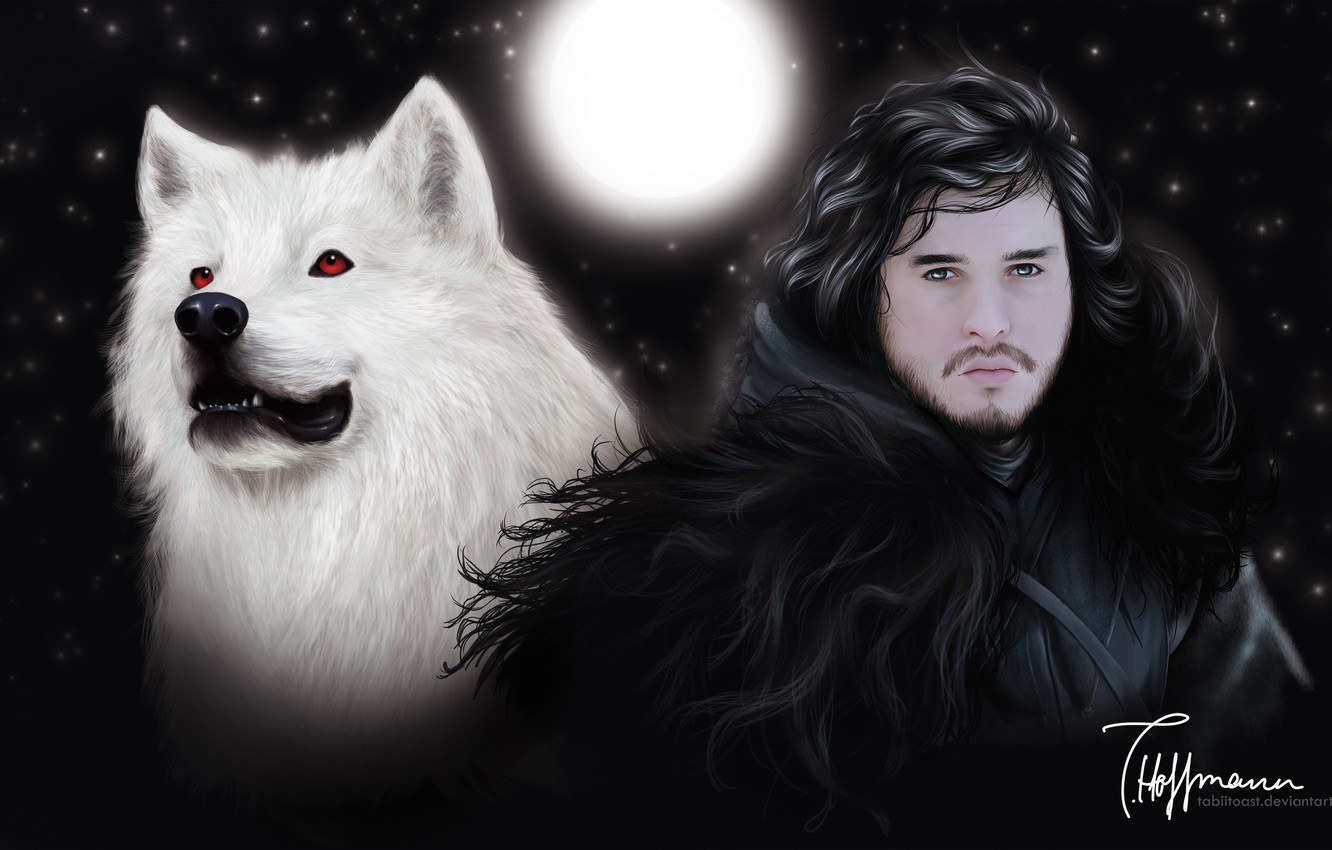 Photo Wallpaper White, Ghost, Game Of Thrones, Jon - Game Of Thrones Wallpaper Jon Snow And Ghost , HD Wallpaper & Backgrounds
