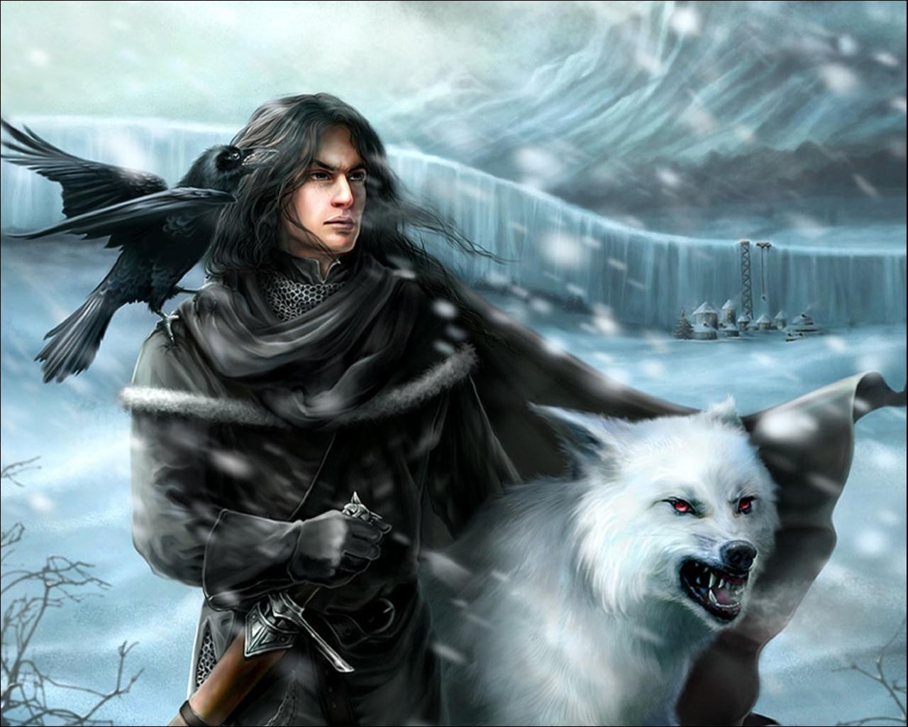Fantasy Art Night Watch Game Of Thrones Tv Series Jon - Jon Snow And Wolf , HD Wallpaper & Backgrounds