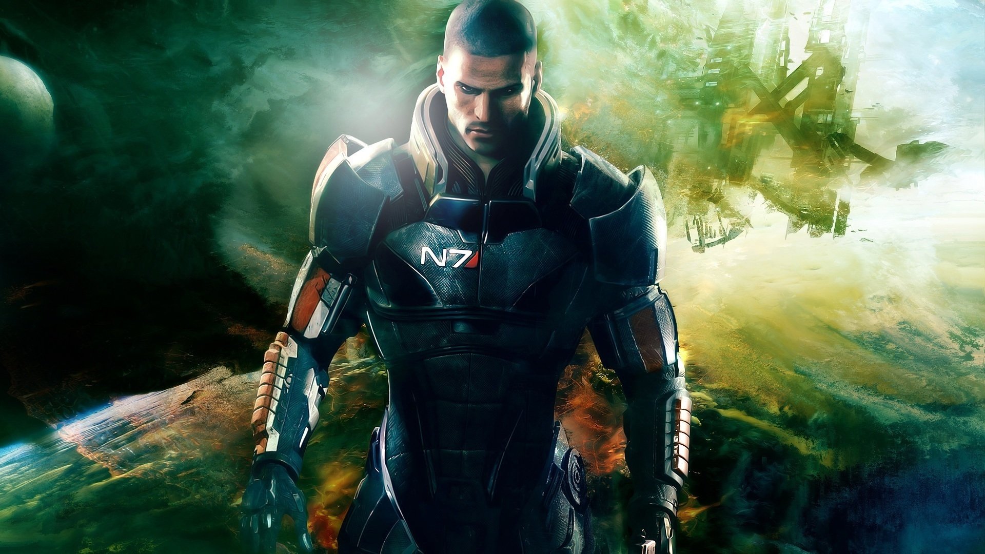 Hd Wallpaper - Male Mass Effect Shepard Art , HD Wallpaper & Backgrounds
