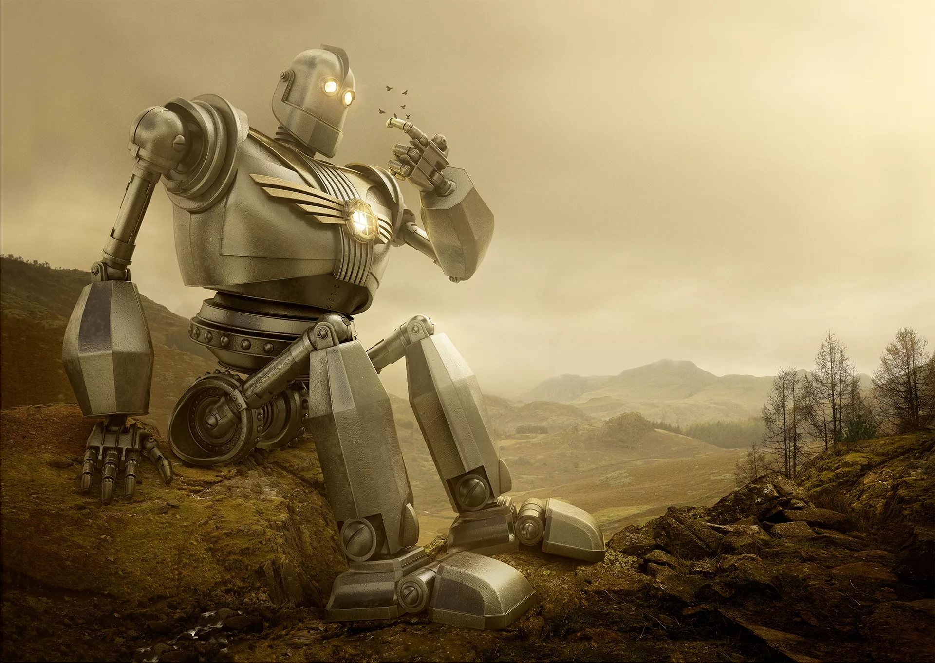 Wallpapers Of The Iron Giant - Iron Giant Sitting , HD Wallpaper & Backgrounds