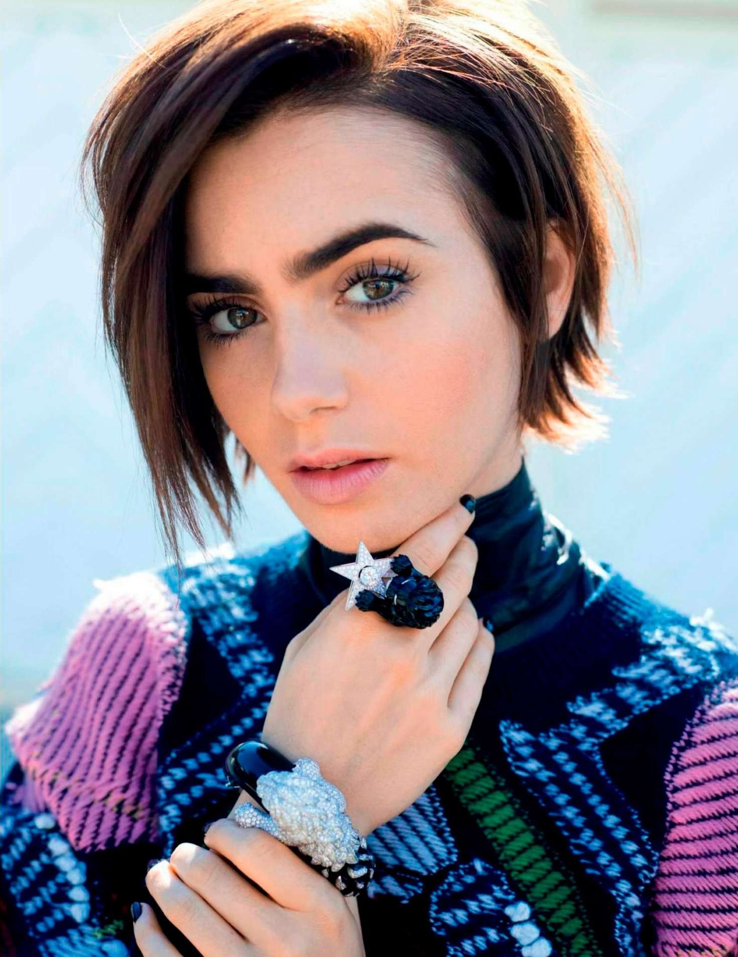 #portrait, #rings, #women, #face, #lily Collins, - Thick Hair Long Pixie , HD Wallpaper & Backgrounds