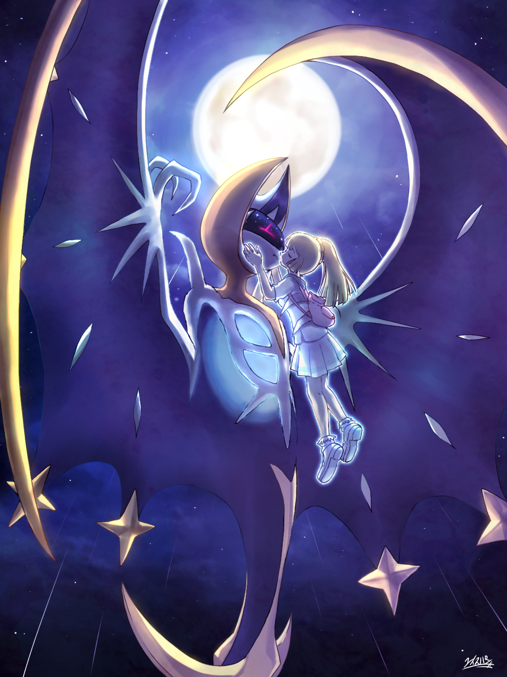 Pokémon Sun And Moon Anime Mythical Creature Purple - Pokemon Lillie And Lunala , HD Wallpaper & Backgrounds